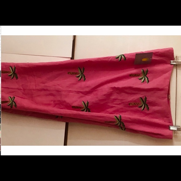 New CJ Laing Pink Linen Pants with Palm Trees Pink size 14 Cruise Summer - Picture 4 of 16
